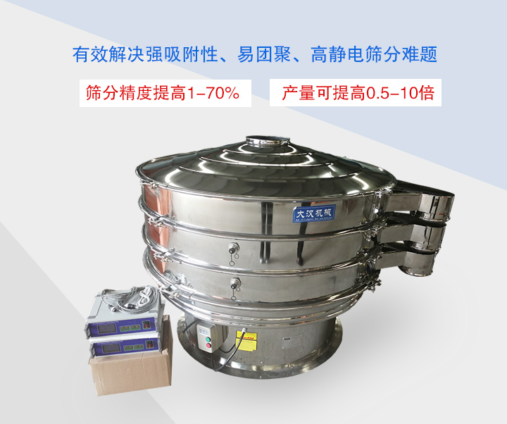 超聲波振動篩主要用于篩分粘性強、高靜電、易團聚的精細粉末
